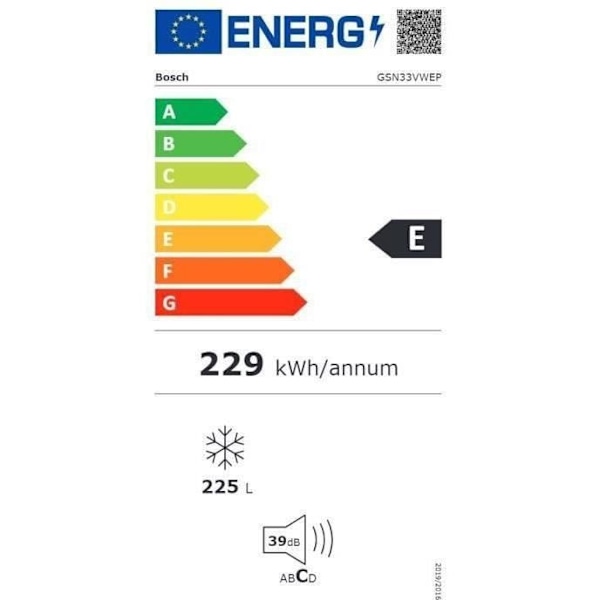BOSCH GSN33VWEP - Upprättstående frys - 225 L - No frost multiairflow kall - L 60 x H 176 cm - Vit