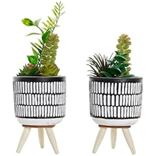Dekorativ Växt - DKD Home Decor - Standard - Keramik och Polyeten - 7x7x19 cm - Inomhus Vit, svart, grön