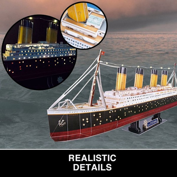 3D-bådpuslespil - Titanic-modelsæt til konstruktion med LED, 3D-puslespil, skibsmodeller, samlespil, 266 stykker, 4 timers samling