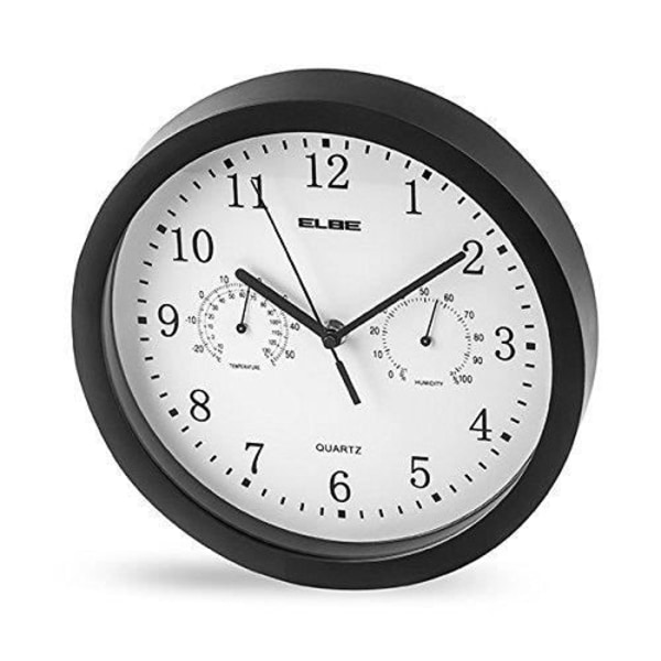 Vægur - ELBE - RP-1005-N - 25 cm - Termometer - Hygrometer - Sort Svart