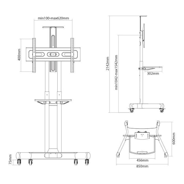 NEWSTAR NeoMounts NM-M1700 - LCD-skärmvagn - Svart - 32"-75"