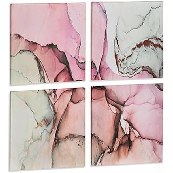 Kanvasmaalauksia - LAHJAKORJAUS - 4 kpl setti - Marmorivaaleanpunainen - 35 x 7 x 35 cm - Nykyaikainen seinäkoristelu rosa