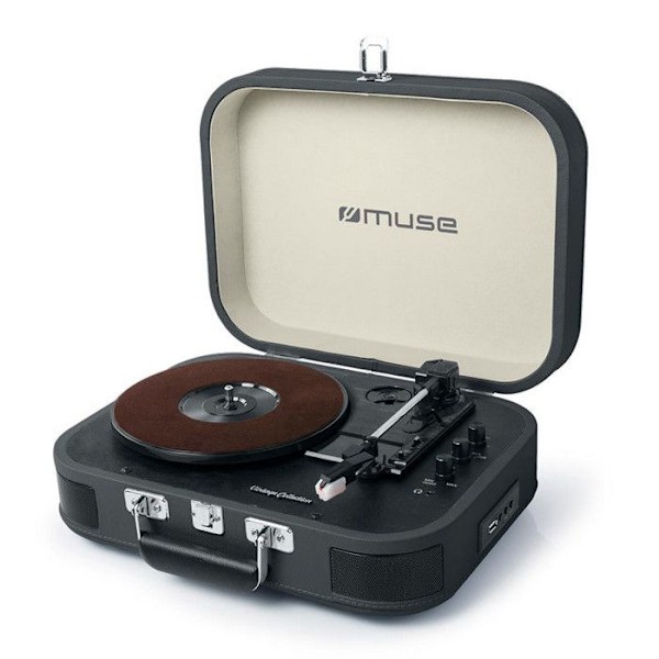 Muse MT-201 sort pladespiller med USB-lydafspilning og -optagelse, Bluetooth 4.0 og 2 indbyggede højttalere Svart
