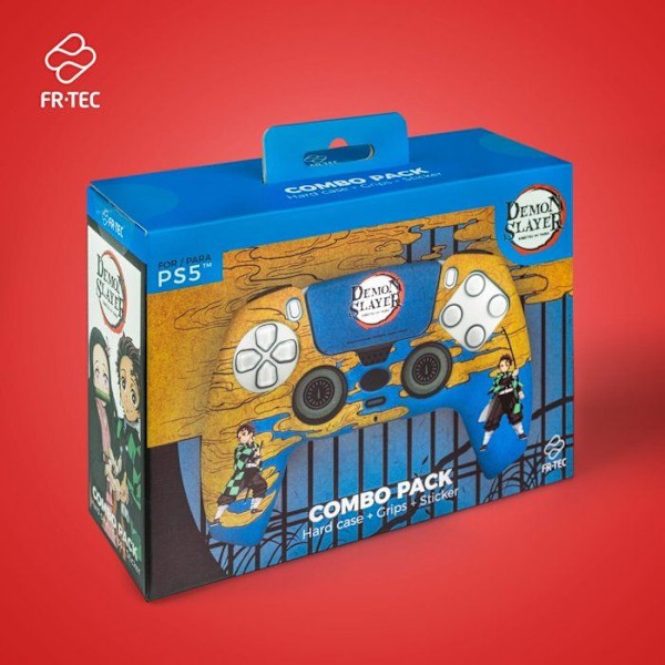 Combo Pack - Demon Slayer - Tanjiro - PS5 controller beskyttelse - Grips inkluderet - Touchpad mærkat