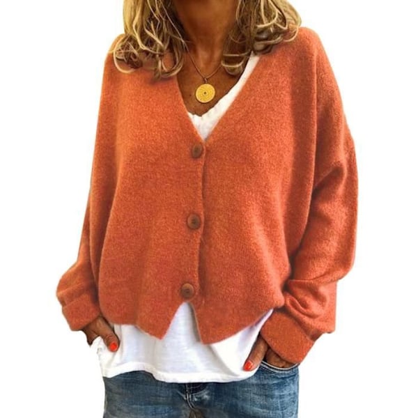 Naisten V-kaula-aukkoinen neuletakki Batwing Sleeve -neulottu neuletakki rento syysoranssi neuletoppi Orange XXXL