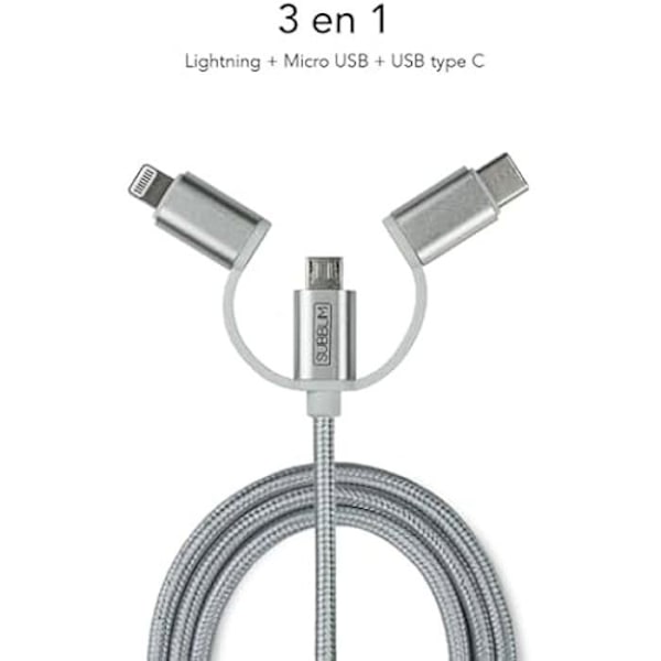 USB Billaddare 2 x USB (2.4A) + 3IN1 Silver SUBBLIM-kabel