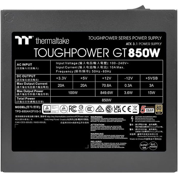 Strömförsörjning - THERMALTAKE - Toughpower GT - 850W - 80Plus Gold - Modulär