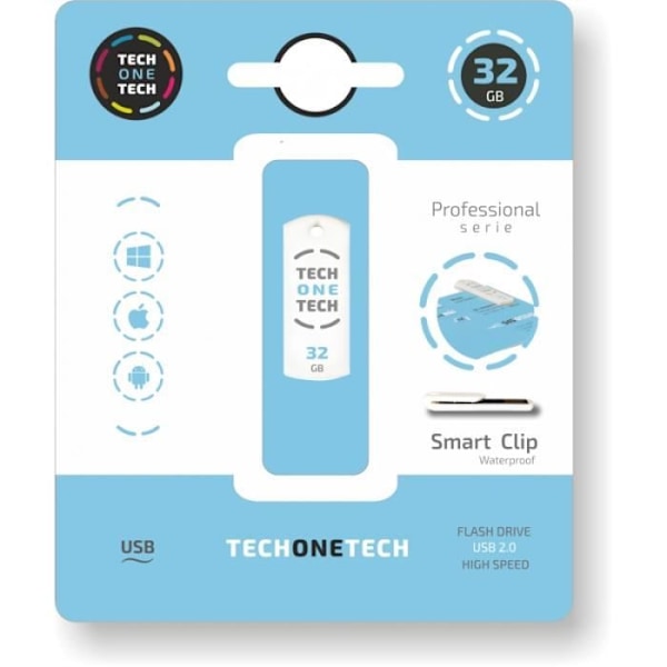 USB-minne - TechOneTech - Pro Smart Clip - 32 Go - USB 2.0 - Vit färg