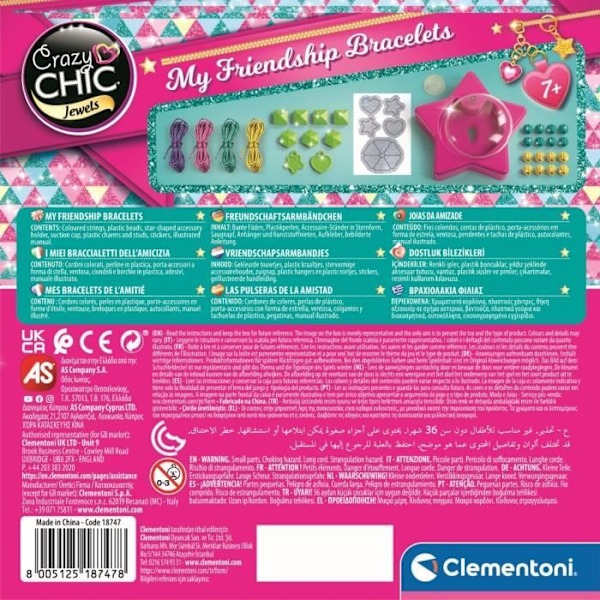 Clementoni Crazy Chic - Skapa box för vänskapsarmband - Pärlor och trådar - Från 7 år Flerfärgad