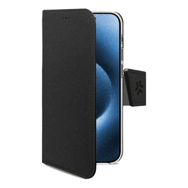 Etui pung - Celly - WALLY1079 - Kompatibel med iPhone 16 Pro - Farve Sort - Syntetisk Svart