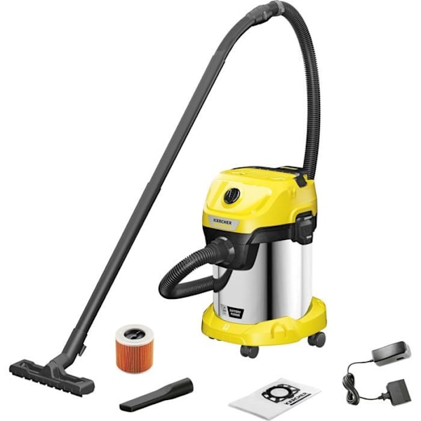 Kärcher WD 3-18 S Akku-setti V-17/20 Ruostumaton teräs, Keltainen