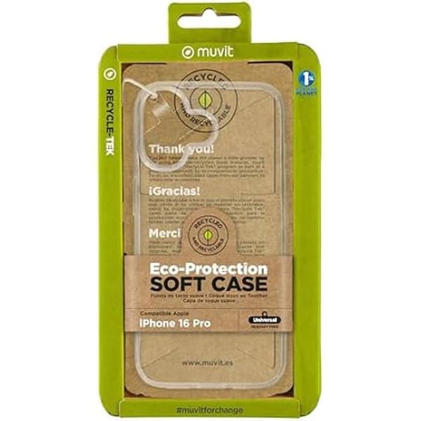 Coque - MUVIT - iPhone 16 - Transparent - Återvunnen - Lätt design