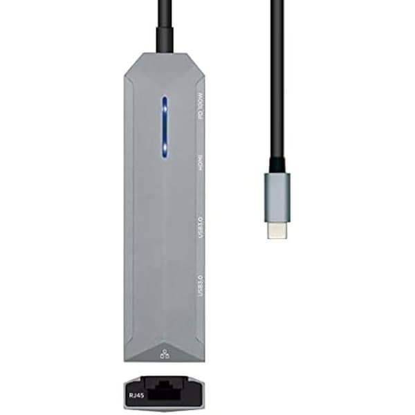 Dock USB-C 5 in 1 - AISENS - HDMI, RJ45, 2xUSB, PD - Harmaa - 15 cm