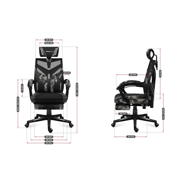 HUZARO COMBAT 5.0 Camo spelstol, Justerbar höjd, Kontorsstol, Svankstöd, Fotstöd, Nackstöd, Gaming PC svart