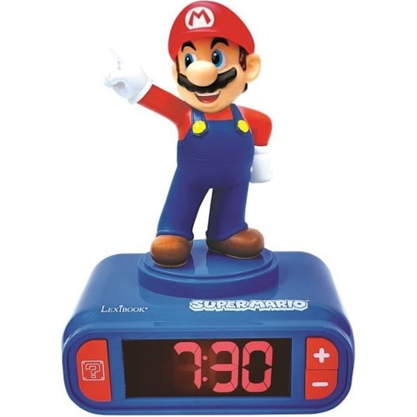 Digital vækkeur med natlys LEXIBOOK - Super Mario - 3D lysende og lydende - Blå og rød - Barn Blå