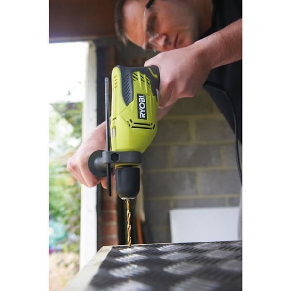 RYOBI - 680 W slagborr - 3 000 cp/min - 13 mm chuck - automatisk axellås + box & djupstopp - RPD680-K Grön