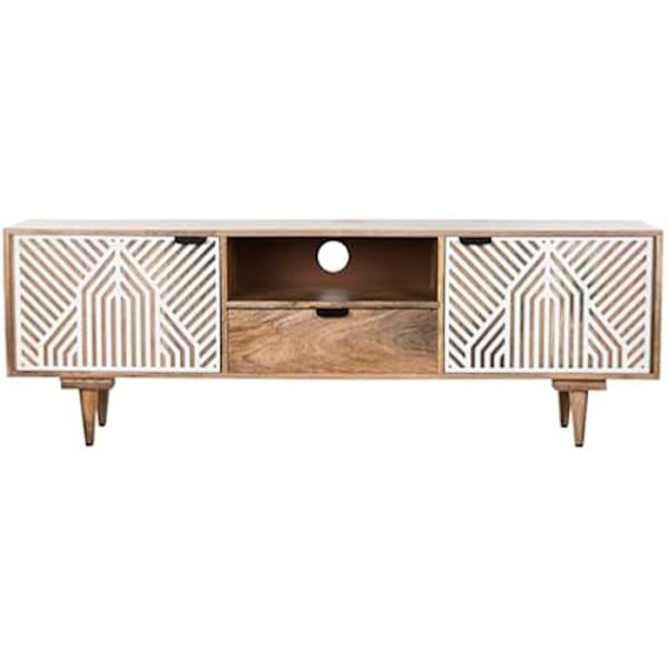 TV-møbel - HOME ESPRIT - Hvid - Mango træ - 167 x 44 x 48 cm - Nem montering Flerfärgad