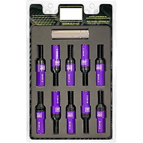 Ydelsesskruer - OMP - Speed Set - M14X1.5 - Aluminium 7075 - 20 skruer + 1 skruenøgle Lila