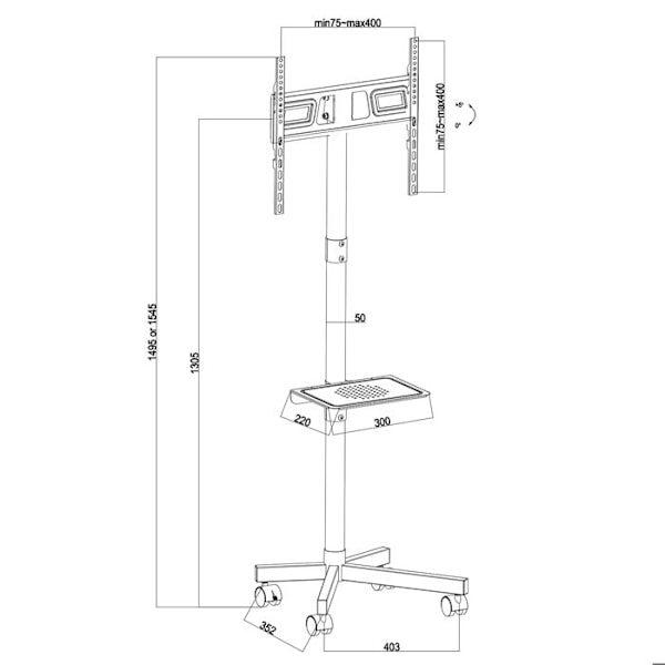 Støtte TV Meuble TV Maclean, professionel, 32-55", på hjul, max. VESA 400x400, max. 25kg, MC-949