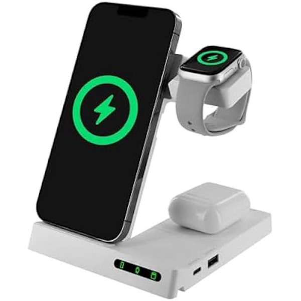 Muvit muvit for Change 6 i 1 trådlös laddningsstation Vikbar Smart Watch + iWatch + Airpods + Dubbla USB A + C-portar