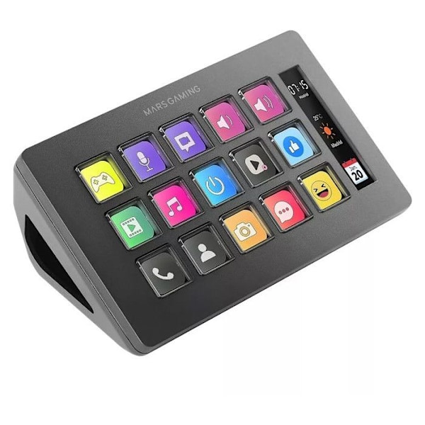 Kontrol Deck - Mars Gaming - MSD-One - 15 Tilpassede LCD-Taster - Ergonomisk Design - Windows og MacOS