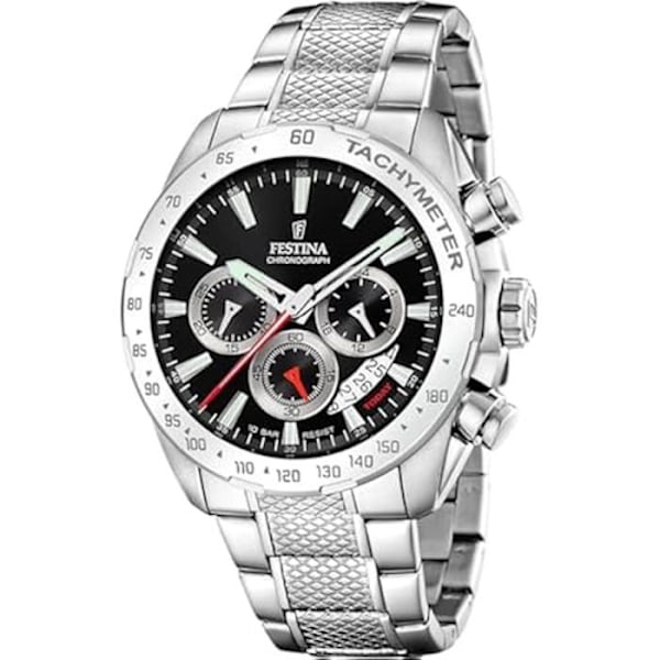 Mænds Chronograph Ur FESTINA - Sort Urskive/Armbånd i Rustfrit Stål - F20668/4 Svart