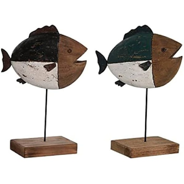Dekorativ statyett - DKD HEMINNREDNING - Flerfärgad naturlig fisk - 18 x 8 x 26 cm - Set med 2 - Inomhus Flerfärgad
