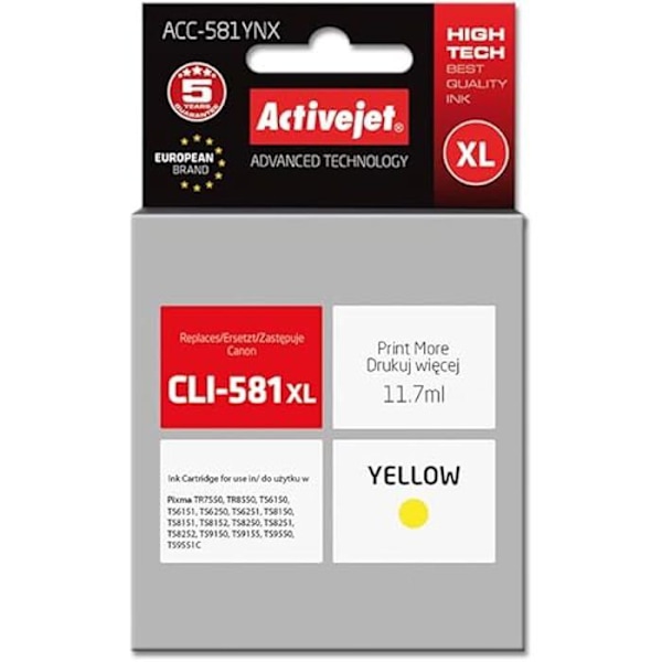 ACTIVEJET ACC-581YNX Keltainen - Yhteensopiva CLI-581Y XL - Korkea tuotto (XL) - 70 mL