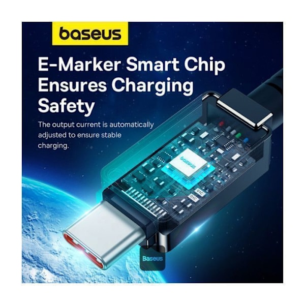 Nopeus- ja lataustiedonsiirtokaapeli - BASEUS - Unbreakable Series - 100 W - Type-C Type-C - 1 m - Musta