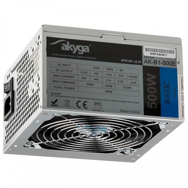 Akyga Basic Series AK-B1-500E virtalähde - ATX12V 2.31 - 500 Watt - PFC - harmaa