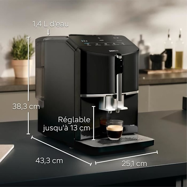 SIEMENS Fuldautomatisk kaffemaskine EQ300 ceramDrive milkPerfect sort piano TF301E19