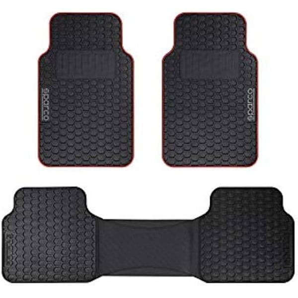 Automåtter - SPARCO - F500 - 3 stk - Sort/Rød - 100% PVC - Universal Svart