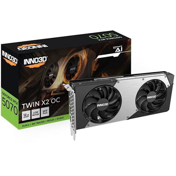 Grafiikkakortti - INNO3D - GeForce RTX 5070 - 12Go GDDR7 - 2542 MHz - DLSS 4 musta, Harmaa
