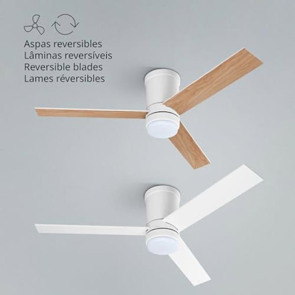 UFESA Katmandu -kattotuuletin valolla, 3 kääntösiipeä 132 cm, 40 W, 6 nopeutta, erittäin hiljainen, kesätoiminto - Vitt trä