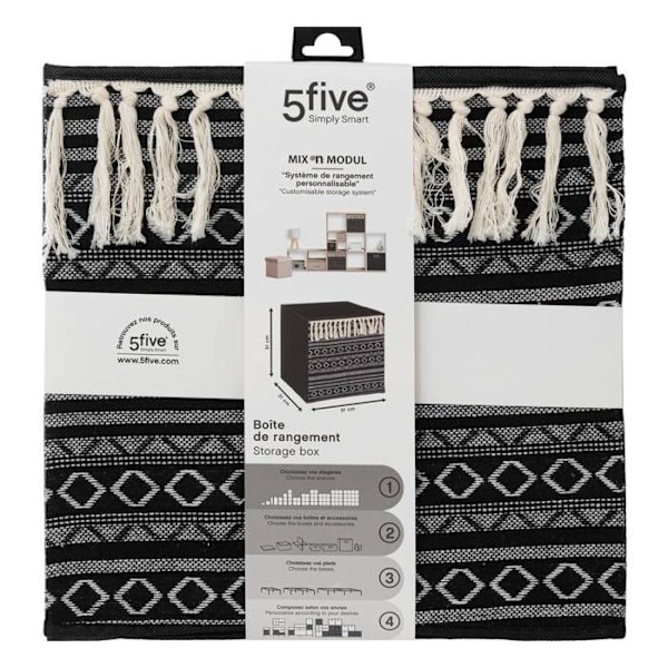 Opbevaringsboks til stofmøbler 31x31 cm - FEM - Etnisk - Sort - PP/KARTON - Plast/Harpiks Svart