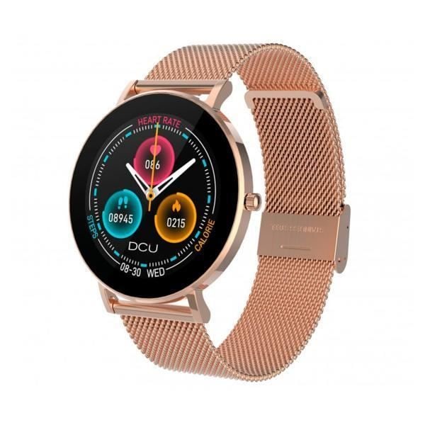 1,3" Round Dial Smartwatch DCU Smartwatch Los Angeles i roséguld med 1,3" AMOLED-pekskärm, anslutningsmöjligheter