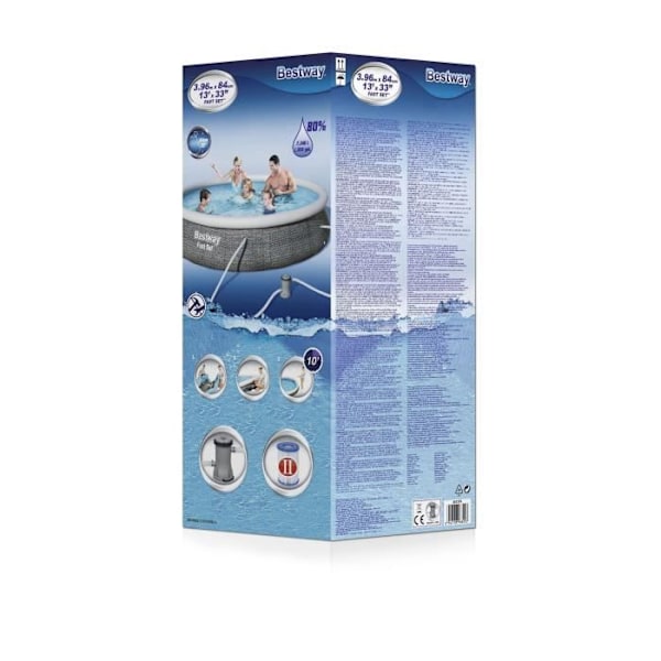 BESTWAY Fritstående Above Ground Pool Kit - Fast Set™ - 396 x 84 cm - Rund (leveres med en filtreringspumpe) Grå
