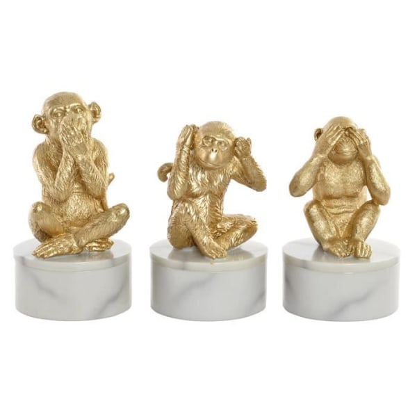 Dekorativ figur - dkd boligindretning - Tropiske aber - 10,5 x 10,5 x 18,5 cm - Harpiks - 3 stk. Guld, vit