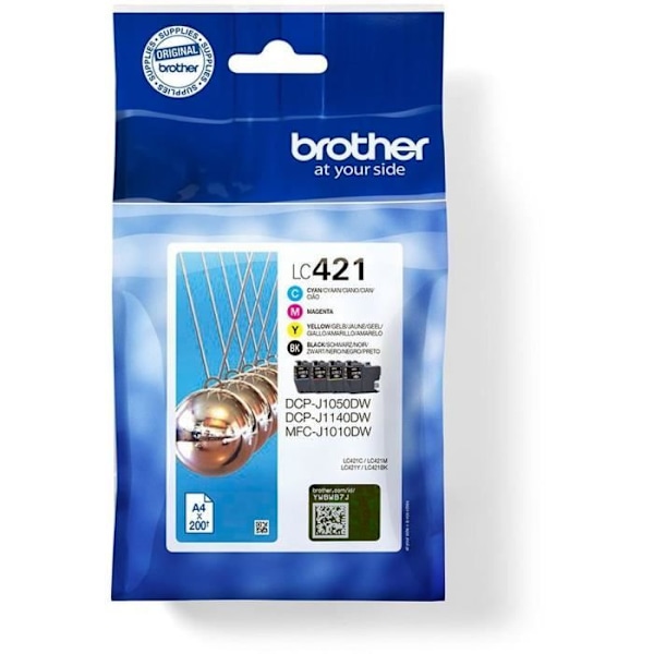 Pakke med 4 LC421VAL blækpatroner - BROTHER - Sort, cyan, magenta og gul standardkapacitet på 200 sider - Til DCP -J1050DW
