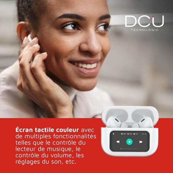 Bluetooth-hovedtelefoner - DCU TECNOLOGIC - 5.4 - Touchskærm - Batteritid 30 timer - Hvid Vit