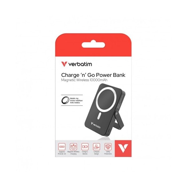 Batteri Ekstern - VERBATIM - Charge 'n' Go - 10 000 mAh - MagSafe - Hurtigopladning PD 22 W