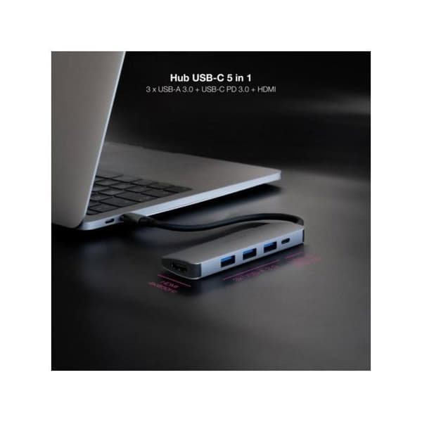 Docking - NANO CABLE - 10.16.4605 - 5 in 1 - USB-C 3.1 - HDMI 4K - Harmaa