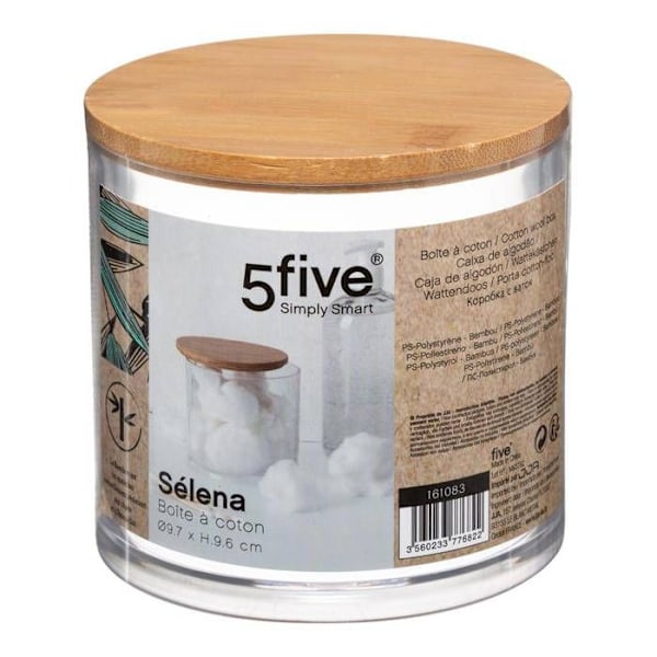 Rund vat til bomuldsrondeller - SELENA - Transparent - D. 9,7 cm - H. 9,6 cm - Polystyren Gennemsigtig