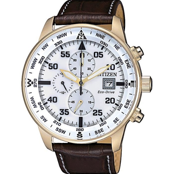 Chronografur - CITIZEN - Aviator CA0693-12A - Stål - Vandtæthed 10 ATM - Hvid skive Brun, Vit