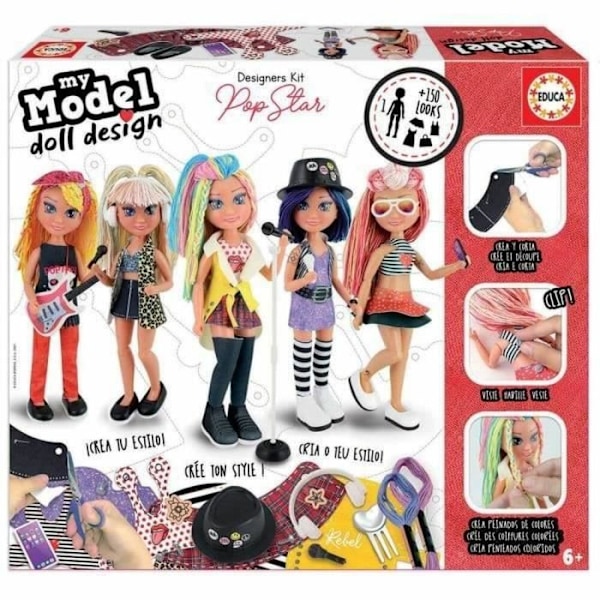 EDUCA byggbar ledad docka - My Model Doll Design Pop Star - Röd - För tjejer från 8 år och uppåt Flerfärgad