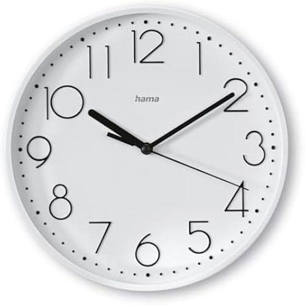 Väggklocka - HAMA - Salina - Tyst - Ø 22 cm - Stora siffror - Modern design Vit.