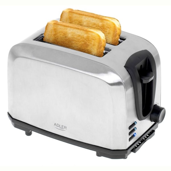 Brødrister 2 Skiver, 2 Slots, 3 Funktioner, 7 Ristningsniveauer, Rustfrit Stål Adler AD3222 1000W Sølv 02178