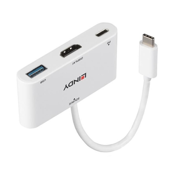 USB 3.1 TYPE C TIL HDMI KONVERTER MED USB TYPE A OG POWER D-PORT Hvid