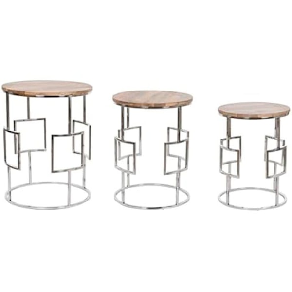 Pöydät - HOME ESPRIT - 3 kpl setti - Ruskea - Teräs - Puukahva - 49,5 x 49,5 x 62 cm Flerfärgad