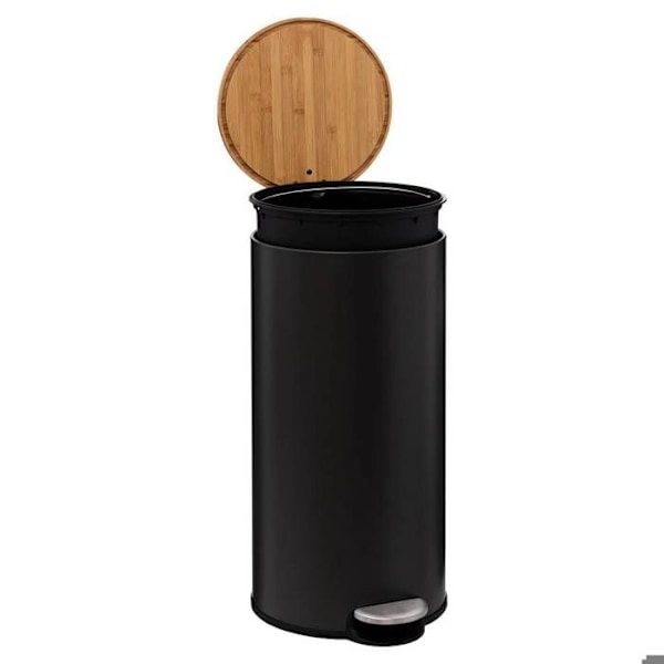Metal og bambus skraldespand - 30 L - sort Svart